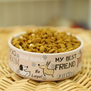 Feeding Lovely Pet Feeders English Cartoon Pattern High Quality Thick Nonslip Ceramics Bowls for Dogs and Cats Pet Supplies Accessories