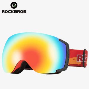 Eyewear ROCKBROS Ski Goggles Antifog Double Layer Lenses for Men and Women Color Changing Windproof Large Frame Snow Glasses Equipment