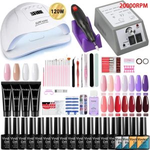 Kits Pro American Nail Laying Kit med UV/LED -lampa Hem Akryl Nagelförlängning Komplett Poly Nail Gel allt för Manicure Set Tool Kit