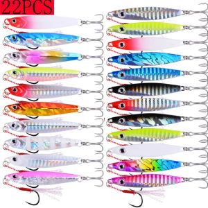 Acessórios 22pc Super Quatity Metal Casting Jig Conjunto 40G 30G 20G 17G 10G7G Shore Drag Cast Jigging Spoon Fishing Lure Tole