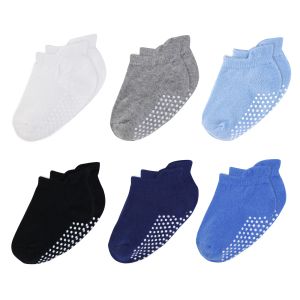 Warmers 6Pairs/Lot Baby Socks 100% Organic Cotton Baby Ankle Socks med icke -glid sulor unisex anti skid för flickor för flickor pojkar