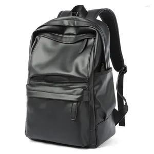 Backpack Travel Pu Male Business Leather Student School Bag Fashion Trend Solid Color Computer Bag14 Inch Laptop