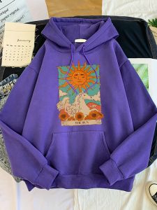 Sweatshirts Tarot Card Art The Sun Prints Female Hoodies mode Casual Sportshirt Oversize Loose Sweatshirts Warm Fleece Woman Clothing