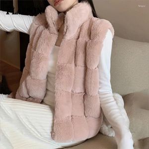Women's Fur PLAZSON Block Faux Women Sleeveless Coat Winter Fashion Solid Stand Collar Plush Imitation Jacket Vest Overcoat