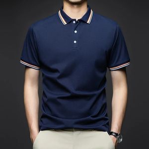 Herren modische modische Kurzschlämchen gestreiftes Lappel -Polo -Hemd Sommer atmungsaktiv bequemer Top Y240418