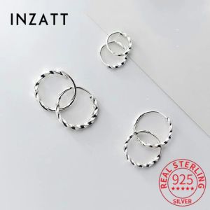 イヤリングInzatt Real 925 Sterling Silver Geometric Round Hoop Earrings for Fashion Women Partyミニマリストファインジュエリーかわいいアクセサリー