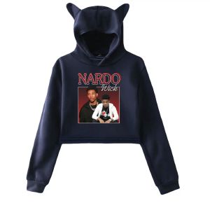 Polos Nardo Wick Bluza z kapturem bluzy upraw Top Pullover drukujący raper dla dziewcząt kota uszy ubrania streetwearne ubrania stałego harajuku