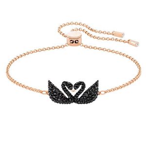 SWA -Stil Roségold Symmetrica Schwarzes Schwan Verstellbares Armband Frauen Full Diamond Swan Slider Armband