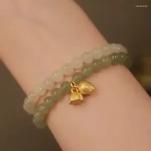 Bracciale di loto Strand Women 6mm singolo anello singolo he tian giada verde corda a mano piccoli ornamenti naturali