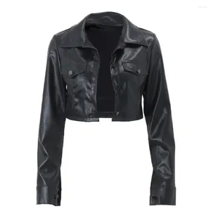 Women's Jackets Trendy Women Biker Jacket Slim Ladies Faux PU Leather Cool Coat Crop Solid Color Fashionable Design