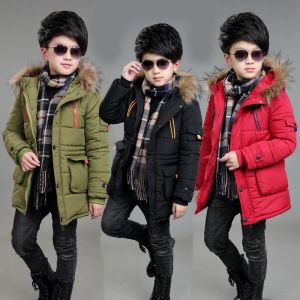 Swimwear Big Size Winter Teenager Boys Jacket Midlength Plus Veet Thickening Keep Warm Down Cotton Hooded Outerwear for 414 Years Old