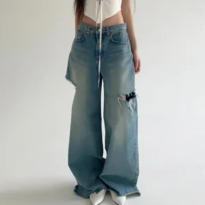 Women's Jeans American Style Ripped Baggy Mom Women 2024 Oversize Pants Y2k Streetwear Summer Hiphop Washed Distressed Retro