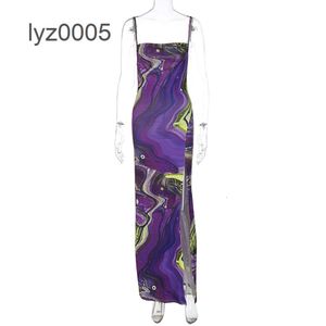 European and American Style Women's Clothing 2024 Summer New Fashionable Print Slim Fit Slit Backless Strapless Dress 2A2H