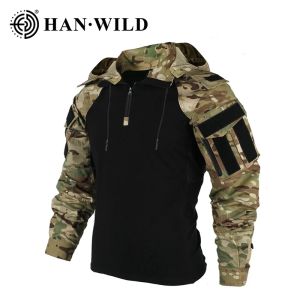 Footwear HAN WILD US Army CP Camouflage Multicam Military Combat TShirt Men Tactical Shirt Airsoft Paintball Camping Hunting Clothing