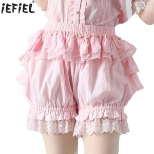 Frauenshorts japanische Frauen süße Prinzessinhose hohe Taille Casual Spitzenverkleidung Stufen Rüschen Bloomer für Maskerade Themenparty