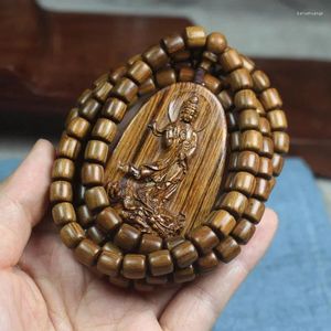 Strang schwarzer Birnenholz Holz Barrel Perlenarmband 108 Guanyin Anhänger Buddha Handmesser Männer- und Frauen Rosenkranztext Kunsthandwerk