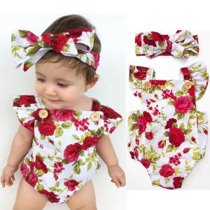 Tek parçalar sevimli çiçek romper 2pcs bebek kız kıyafetleri tulum romper+kafa bandı 024m yaş Ifant yürümeye başlayan çocuk kıyafetleri Sıcak satış