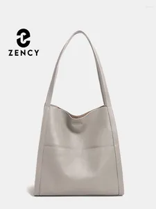 Drawstring Zency Genuine Leather Totebag Shoulder Bag Large Capacity Shopper Luxury Women's Cow Skin Handbag Simple Fashion Bucket Bags