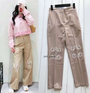 Loe Anagram 1846 Fashion Classic Trendy Luxury Autumn High Waist Hollow Patch Embroidery Decoration Pink Straight Tube Casual Women Pants 131