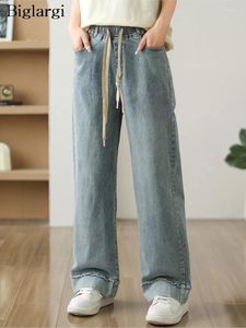 Jeans primaverile primavera estate pantalone gamba donne donne elastiche ad alta vita ladies pantaloni in stile coreano pantaloni da donna a pieghe sciolte