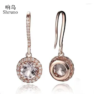 Серьги Серьги Шуно -круглые серьги Морганит Серьерия Solid 14k 10K Rose Gold Натуральные бриллианты Drop Hook Женщины подарки ювелирных изделий