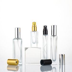 Прозрачные портативные стеклянные духовные бутылки 10 мл 20 мл пустые косметические контейнеры с атомийзером золотой серебряной шапкой
