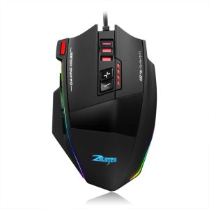 Ratos zelotes c13 rgb games mouse com botões laterais programação de 10000dpi ajustável 13 key wired mouse de fundo USB para desktop