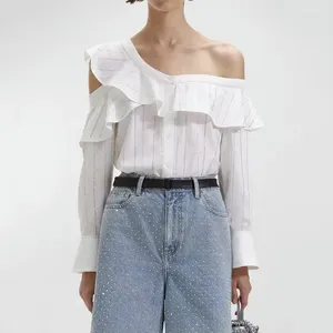 Women's Blouses Rhinestone Asymmetric Off-Shoulder Top Long Sleeve Blouse Diamond Stripe Fashion Retro Y2K Summer 2024