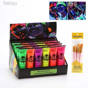 U0DS Body Paint 6/24pcs Body Art Paint Neon Fluorescerande fest Festival Halloween Cosplay Makeup Party Tools Kids Mace UV Glow Painting D240424