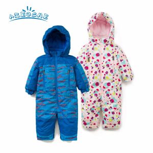 One-Pieces Baby Romper For Autumn Winter Baby Girl Pink Polka Dot Snowsuit Baby Boy Blue Romper Windproof And Waterproof 03 Year Clothes