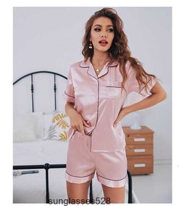 Damen Nachtwäsche Seide Satin Pyjamas Set Kurzschläfe zweiteilige PJ Sets Loungewear Button 230418