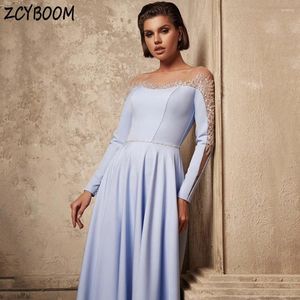 Partykleider Charming Sky Blue O-Neck Pailletten Langarmes Abendkleid 2024 A-Line Knöchel-Lengh Reißverschluss formeller Anlass