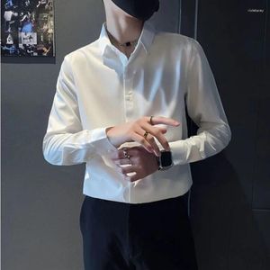 Herrklänningskjortor man skjorta vanligt svart företag för män försäljning elegant med krage asia mode 2024 saker silk ärmar