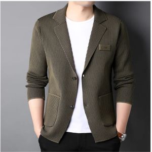 Jackets Top Grade Brand Brand Fashion Slim Fit Blazer Jacket Smart Elegante Terno de malha elegante e listrado Caso Casual Mens Roupas 2023