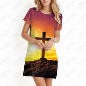 Casual Dresses Ladies Summer Dress Jesus Cross 3d Print Comfortable Travel Vacation Fashion Loose Clothing