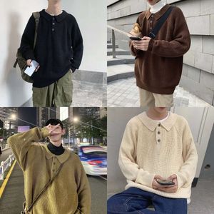 Men's Winter Fashion Trend Coats Lapel Collar Cashmere Sweaters Casual Brand Woolen Pullover 4 Color Loose Knitting M-2XL 201026