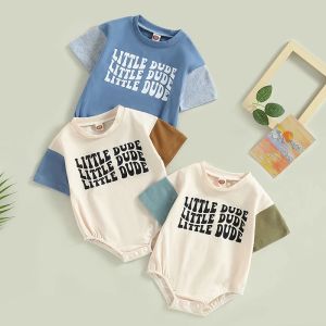 One-Pieces Newborn Baby Boys Girls Rompers Clothes Patchwork Letter Print Short Sleeve Loose Oneck Bodysuits Jumpsuits Overalls Clothing