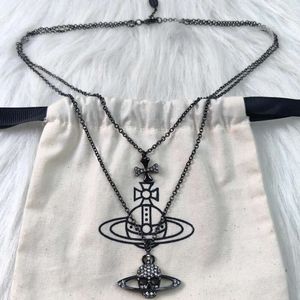 designer jewellery viviane viviennes westwood jewelry pendant necklace New Double Layered Cross Skull Necklace with Dark Personality Saturn Layered Sweater Chai