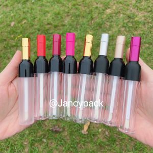 Flaschen 5 ml klare schwarze Weinform Kunststoff Lipgloss leerer Röhrchen Kosmetische Lipglossbehälter Verpackung Lippenstiftflasche Lippenölbehälter