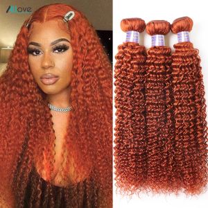 Wigs Allove Orange Ginger Bundles Curly Human Hair Bundles Brazilian Remy Human Hair Weave Colored Kinky Curly Bundles For Women