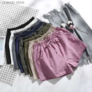 Women's Shorts Cotton linen shorts womens casual exercise mini wide g Trousers summer basic high Wasit bicycle oversized H240424