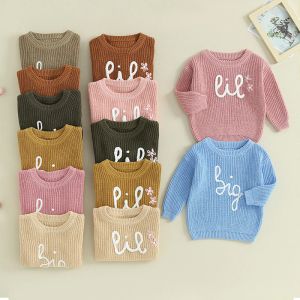 Pullover 018m Jungen Jungen Mädchen Pullover Brief Blume Stickerei Baumwolle warme Pullover Fall Kleinkind Kleidung Neugeborene Pullover Tops