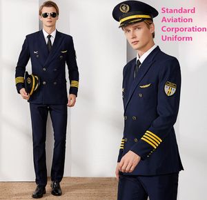 エアキャプテンユニフォーム男性パイロット航空会社ユニフォームコートプロフェッショナルスーツハットジャケットパンツ航空プロパティワークウェアフライトClot5028713