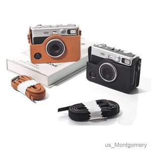 Kameraväska tillbehör äkta retro läderfodral för fujifilm instax mini evo Instant kamera lagringspåse mjukt skyddsskal med axelrem