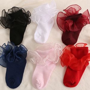 Tayt Bebek Kız Çocuk Socks Dantel Fırfır Prenses Örgü Çocuklar Ayak Bileği Kısa Nefes Alabası Pamuk Yetişkin Çoraplar