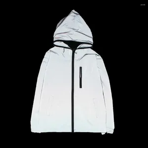 Men's Jackets Stylish Men Windbreaker All-matched Hooded Warm Reflective Hip Hop Jacket Coat Zipper Closure