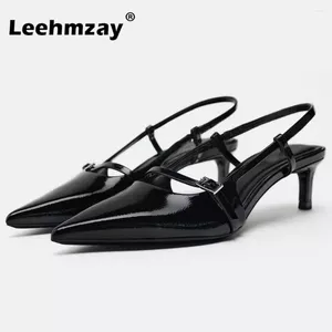 Scarpe vestite Leehmzay taglia 34-43 Donne sandali Slingback Real Kitten Heels High High Summer 2024 Fashion Slip on Party Sandalies