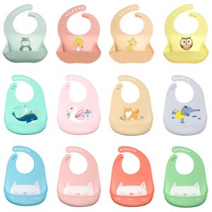 Accessories Waterproof Baby Bibs Baby Stuff Cute Cartoon Animal Printed Kids Bib Girl Boy Adjustable Soft Silicone Bib Baby Feeding Stuff