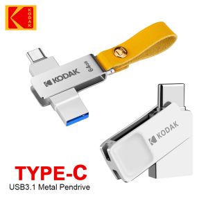 Laufwerke Kodak USB -Flash -Laufwerk 32 GB 64 GB 128 GB Typ C 2 in 1 Pendrive Metal USB3.1 OTG Stick Hochgeschwindigkeit UDisk für Smartphone -Laptop -PC