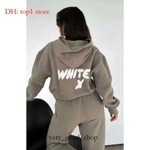 Sweatshirts Wf-women Women's Hoodies Letter Print 2 Piece Outfits FOX Cowl Neck Long BLACK WHITE Sleeve Sweatshirt and Pants Set Tracksuit A2 3757